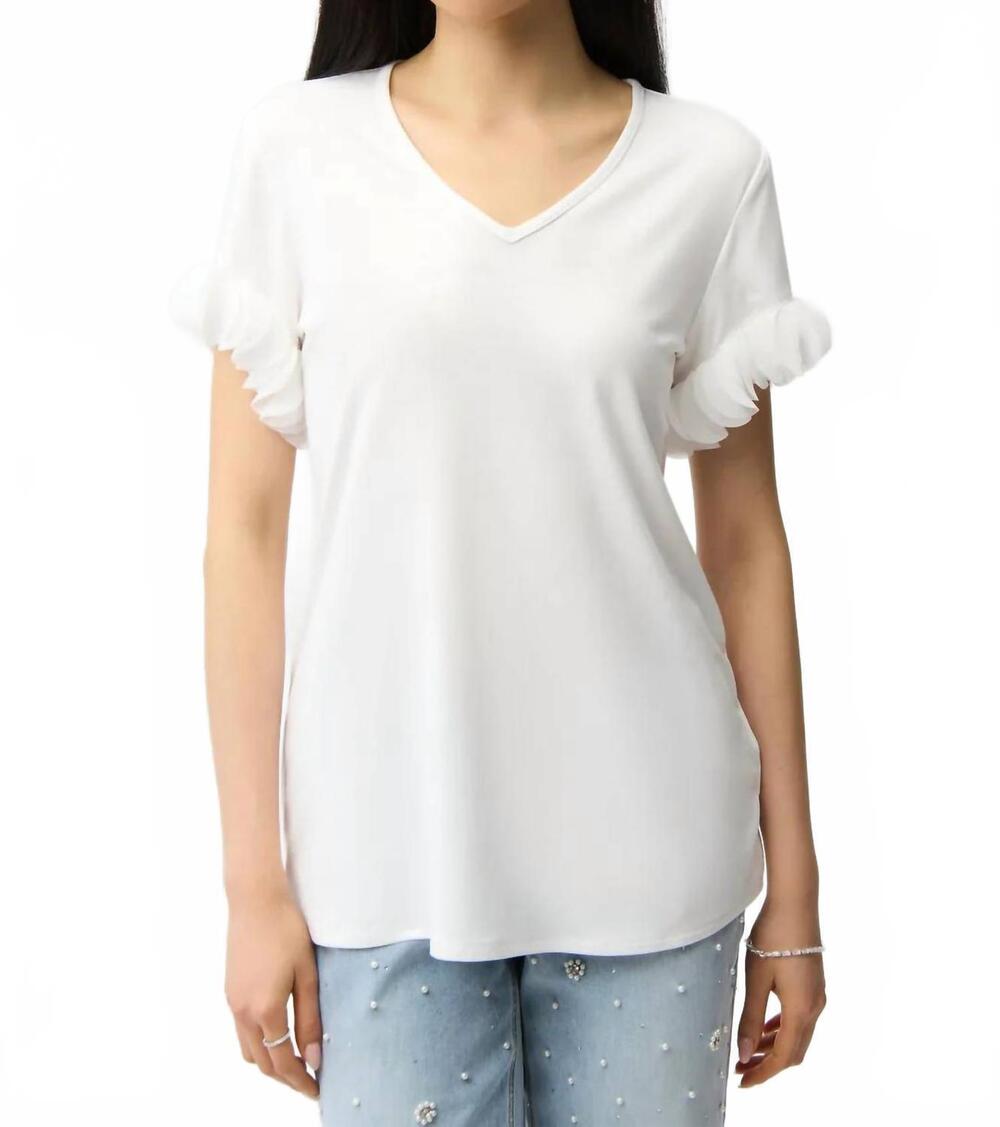 NEW JOSEPH RIBKOFF laser cut chiffon sleeves v-neck top in vanilla